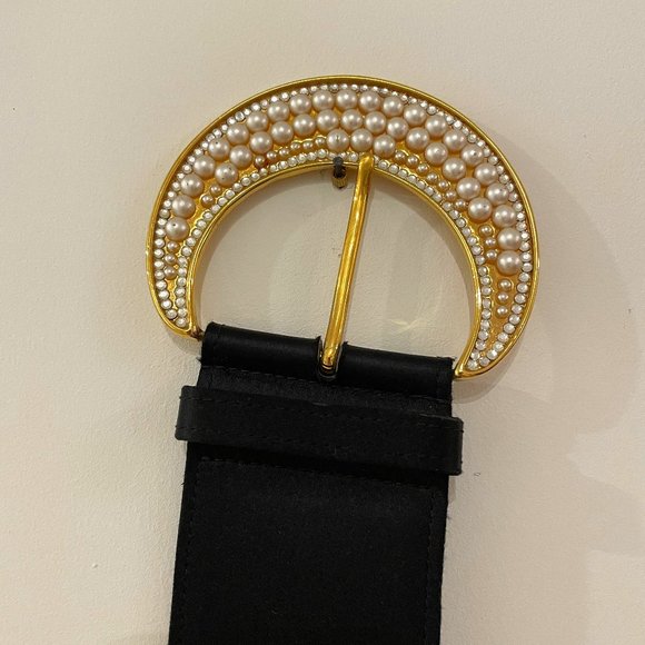 Valentino Garavani Accessories Valentino Pearl Satin Black Belt M